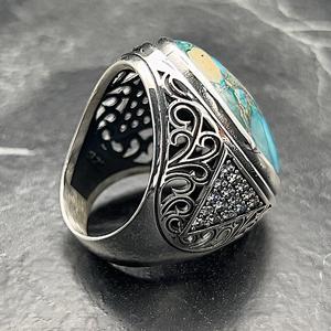 Anillo Grande Ovalado de Plata con Turquesa para Hombre, Estilo Vintage Boho, Joyería Única, Regalo de Compromiso para Él - Product Image 5
