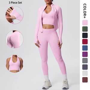 Trendy 3PCS <b>Yoga</b> Tracksuit Women Breathable Sportswear Set Gym Bra Leggings and Athletic <b>Jacket</b> Spandex/Nylon Eco-Friendly - Product Image 1