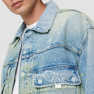 Vente chaude hommes de haute qualité mince veste en jean respirant pour l'hiver tendance haute rue longue conception enduit traité - Product Image 5