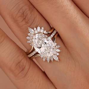 Bague de fiançailles tendance en moissanite taille ovale motif soleil, alliance de mariage incurvée en grappe de marquises, en argent sterling 925, cadeaux pour la fête nuptiale - Product Image 3