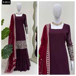 <b>Indian</b> Pakistani Style Salwar Kameez Readymade Sharara Suit with Fancy Faux Georgette Suit <b>for</b> Wedding and Traditional Wear Suit - Product Image 3
