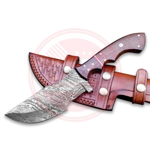 Couteau de traqueur en acier damas personnalisé fait à la main de haute qualité avec étui en cuir couteaux de camping en plein air - Product Image 2
