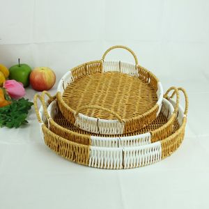 Natural woven rattan serving trays perfect for <b>rustic</b> <b>coffee</b> <b>table</b> decor and farmhouse style kitchen serving accessories - Product Image 5