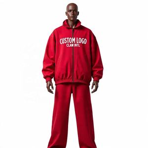 Ropa de calle personalizada para hombre, chándal en blanco con cremallera, 2 piezas, lavado ácido, ropa Vintage desgastada, sudaderas de gran tamaño, conjunto con capucha - Product Image 3