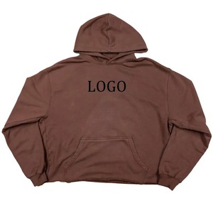 Sweat à capuche surdimensionné sans ficelle pour homme avec ourlet brut et bord en détresse, sweat court ample à capuche pour homme Streetwear blanc - Product Image 2