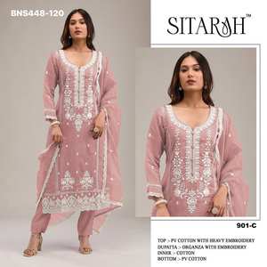 Salwar Kameez pour femme, en coton PV épais, avec broderie de fils et de sequins, pour occasions spéciales, achat en ligne en Inde, mode féminine - Product Image 4