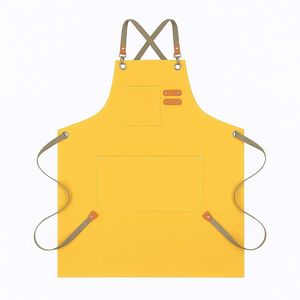 Tablier de cuisine en cuir et toile facile à nettoyer avec fermeture à pression pour le personnel des restaurants, des hôtels et de la restauration - Product Image 1