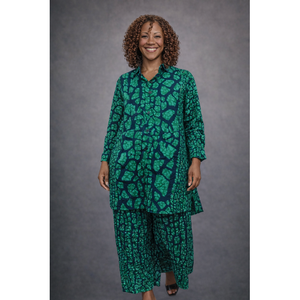 Completo Crop Top e Pantaloni con Stampa Ankara Verde/Nero Abbigliamento Sportivo Casual Estivo da Donna - Product Image 1