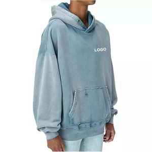 OEM Pull à capuche vintage en coton lavé à l'acide brodé sur mesure pour hommes Sweat à capuche surdimensionné pour l'hiver - Product Image 3