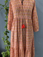 Robe midi décontractée pour femme, à manches longues, imprimée à la main, tissée, écologique, lavable, nettoyage à sec, style bohème, imprimé floral, automne