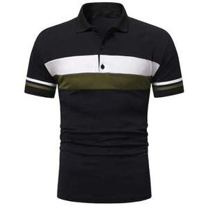 เสื้อโปโลสำหรับผู้ชายเสื้อถักลายทางสีตัดกันลำลองสำหรับผู้ชายเสื้อเชิ้ตถักแบบยุโรปอเมริกัน - Product Image 1