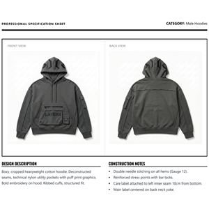 เสื้อฮู้ดดี้ผู้ชาย ผ้าหนา 500 กรัม ผ้าฝ้ายเฟรนช์เทอร์รี่ ผสมไนลอน มีกระเป๋าแบบคาร์โก้ สำหรับงานปัก ปักลาย ทรงบ็อกซี่ ใส่สบายในฤดูหนาว รับผลิตแบบ OEM - Product Image 6