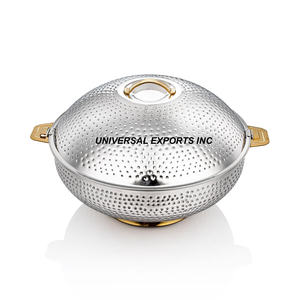 Dernière nouvelle collection de casseroles en acier inoxydable à double paroi de forme ronde vaisselle de table vente à chaud en métal réchauffeur d'aliments - Product Image 1