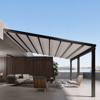 Pergola rétractable à commande à distance, pliante, en aluminium, avec éclairage LED, pare-soleil mural pour patio, jardin, balcon, terrasse, hôtel