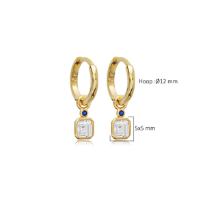 Pendientes Colgantes Modernos con Diseño de Circonita Cuadrada Transparente y Zafiro, Joyería Fina de Plata de Ley Hecha a Mano en Turquía para Fiestas - Product Image 3