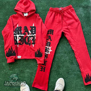 Personnalisé Slim Fit 2 pièces en détresse Streetwear à capuche pantalons de survêtement ensemble hiver brodé appliques Jogging costumes grande taille sans couture - Product Image 2