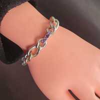 Pulsera de Plata de Ley 925 con Cuentas de Figaro y Cristales de Amatista, Engaste de Canal, Piedras Redondas, Cierre de Bloqueo, Uso Diario