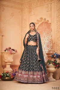 Dhwaja Export Designer Heavy Chi-Non Sequence Work Impresión digital Boda de mujer Lehenga Choli Venta al por mayor en línea Indio paquistaní - Product Image 5