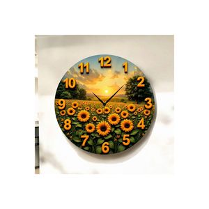 Horloge murale de table en bois à motifs de tournesol coloré 50cm cadeau silencieux pour la décoration intérieure - Product Image 1