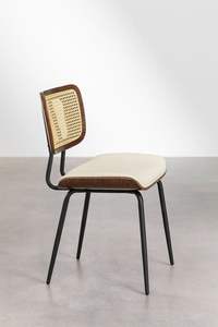 Chaise de salle à manger en bois massif, rotin, contreplaqué, cuir PU et cadre en métal, caractéristique de loisirs pour bureau à domicile, cuisine - Product Image 3