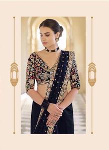 Indiase Bollywood Best Verkopende Glamoureuze Zwarte Kleur Fancy Etnische Kleding Look <span class=keywords><strong>Saree</strong></span> Meest Trendy Export <span class=keywords><strong>Sexy</strong></span> Blouse Sari Boetiek - Product Image 3