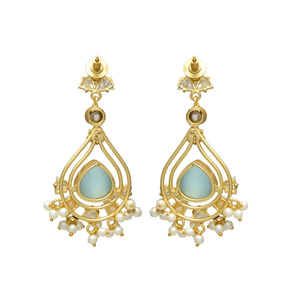 Boucles d'oreilles pendantes d'eau douce en calcédoine Aqua Long Fashion Bridal Nickel Free Alloy Material Trendy Stud Earrings Anniversary - Product Image 3