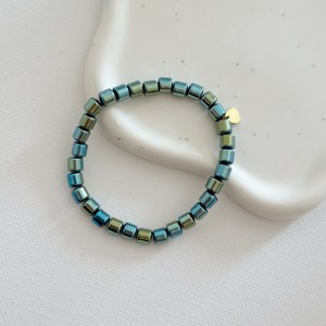 Bracelet tendance en acier inoxydable avec perles métalliques bleu-vert design élastique pour les fêtes - Product Image 4