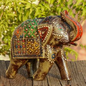 Support de lumière de thé éléphant en bois peint pour les cadeaux de mariage de Noël et de Pâques - Product Image 4