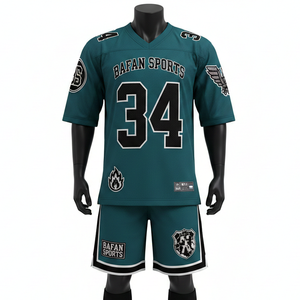 Ensemble maillot et short de football pour homme, 160 GSM, polyester mesh premium, vert turquoise foncé, panneau contrastant, logo personnalisé pour ensemble homme - Product Image 1