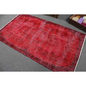 Vintage Turkish Rug 3.7x6.6 ft (112x200 cm), <b>Red</b> <b>Wool</b> Rug - Product Image 4