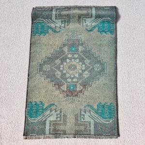 Alfombra Turca, Alfombra Vintage de 1.4x2.1 pies, Alfombra de Lana con Rayas Azules - Product Image 1