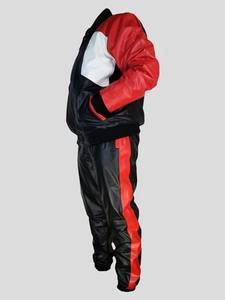 Ensemble de survêtement en cuir véritable pour homme, rouge et noir, survêtement de jogging, streetwear, vêtements de sport, haute qualité, personnalisé - Product Image 3