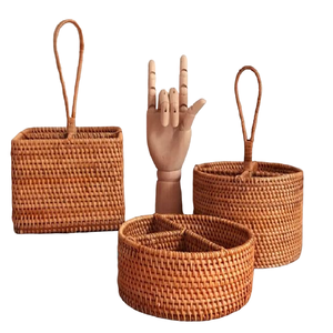 Ensemble de 3 paniers à fruits en rotin de forme unique, articles de cuisine de qualité supérieure pour le stockage des aliments et l'organisation de la table, design élégant - Product Image 1