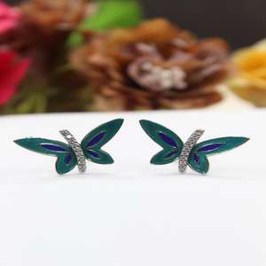ต่างหูรูปผีเสื้อเคลือบสีเขียวสำหรับผู้หญิง-เครื่องประดับปาร์ตี้โรแมนติกสแตนเลส ดีไซน์หรูหรา น้ำหนักเบา - Product Image 1