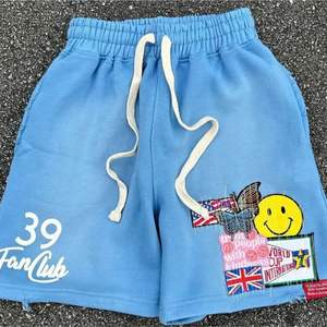 Custom Embroidery Patch Acid Wash Gym <b>Mens</b> Cotton <b>Sweat</b> <b>Shorts</b> Distressed <b>Shorts</b> - Product Image 1