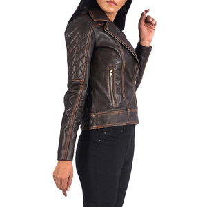 Veste en cuir véritable pour femme avec coupe décontractée, légère, écologique et imperméable, doublure en lin/nylon, design simple et propre - Product Image 4