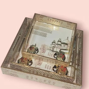 Home Decor Wood Printed Handicraft Serving <b>Tray</b> Eco-friendly Customized Size <b>Plant</b> Pattern Art Deco Multi-piece Package - Product Image 1