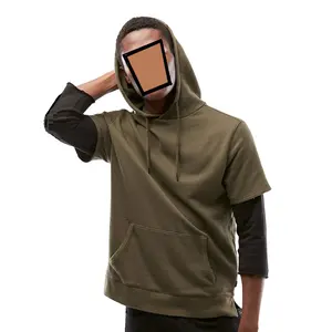 Short Sleeve Hoodie Casual Lightweight with Kangaroo Pocket Breathable Mens Hoodies & Sweatshirts