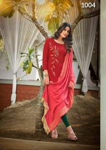Kurti Maslin de Primera Calidad para Bodas y Fiestas con Interior y Trabajo Pesado de Khatli, con Dupatta con Trabajo de Tejido, en Venta a Precio Económico - Product Image 3