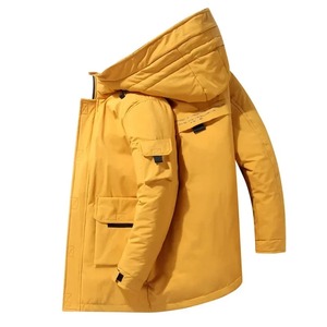 2025 hommes hiver Parka chaud à capuche longue doudoune avec décontracté automne haut noir/Beige/jaune moelleux manteau - Product Image 5