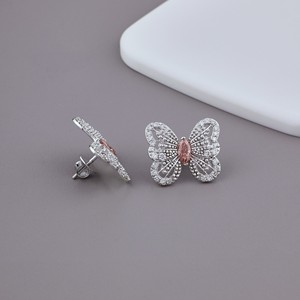 Boucles d'oreilles clous Avina Jewels en forme de papillon, diamant de laboratoire, taille marquise, pierre centrale rose, plaqué rhodium, argent sterling massif 925 - Product Image 2