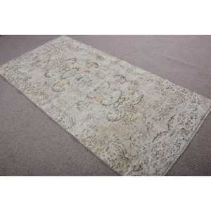 Tapis vintage 3,6x7,3 pieds, tapis turc oriental en laine blanche - Product Image 4