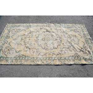 พรมตุรกีวินเทจลวดลายดอกไม้สีเบจและสีเขียวขนาด4.2x7.8ฟุตวัสดุขนสัตว์ยางพาราสำหรับตกแต่งห้องนั่งเล่น - Product Image 3