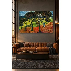 Impresión en lienzo de Fida Van Gogh Campo con árboles y mujer caminando - Product Image 5