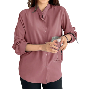 Blusa de punto con botones de Color sólido para mujer, camisa para uso diario en la oficina, diseño cómodo con cuello levantado, suministro ODM - Product Image 1