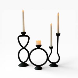 Juego de Portavelas Modernos Altos de Metal Negro con Detalles de Anillo para Decoración Artística del Hogar, Estilo Único - Product Image 6