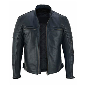 Winter Warm Turn-down Collar Zipper Closure Pockets <b>Men</b> <b>Leather</b> <b>Jackets</b> Front Vintage Style Breathable Windproof Quick Dry - Product Image 3