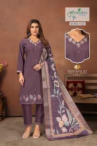 Costume de fête fantaisie indien costume brodé lourd en soie romaine travail brodé fantaisie et travail à la main haut et bas avec Dupatta - Product Image 2