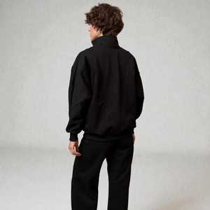 Ensemble de survêtement pour homme noir jais, veste bomber zippée intégrale à col montant épais et pantalon de survêtement large à couture centrale assorti - Product Image 5