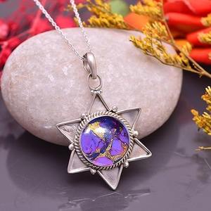 Colgante de piedras preciosas de tendencia turquesa púrpura, colgante de joyería fina de Plata de Ley 925 con sello 925, joyería colgante de plata - Product Image 3